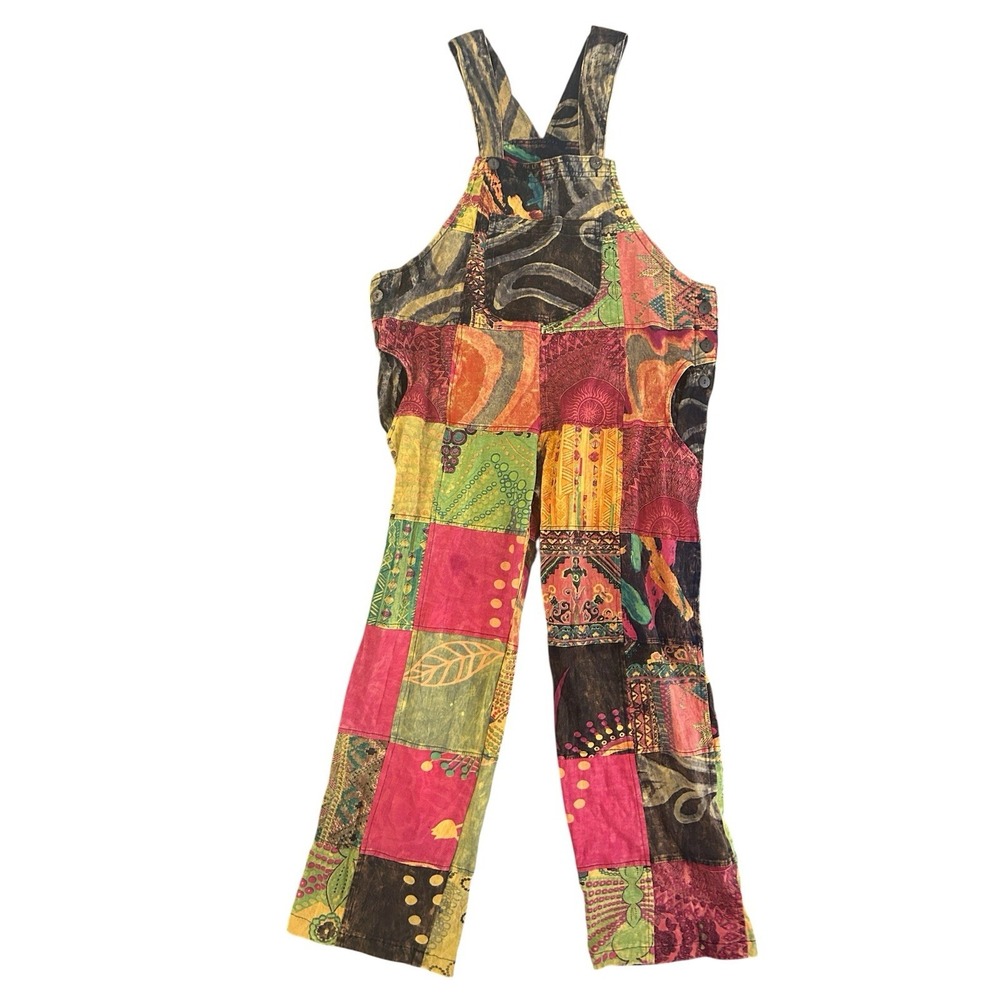 Vintage Shop Therapy Nepal Patchwork Overalls 100% Cotton Boho Hippie M/L
